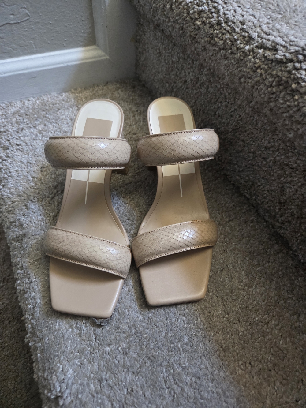 NEW Dolce Vita Two-Strap Square-Toe Sandals in Beige